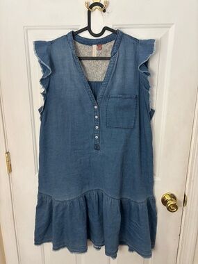 Pilcro Blue Chambray Ruffle Sleeve Midi Dress